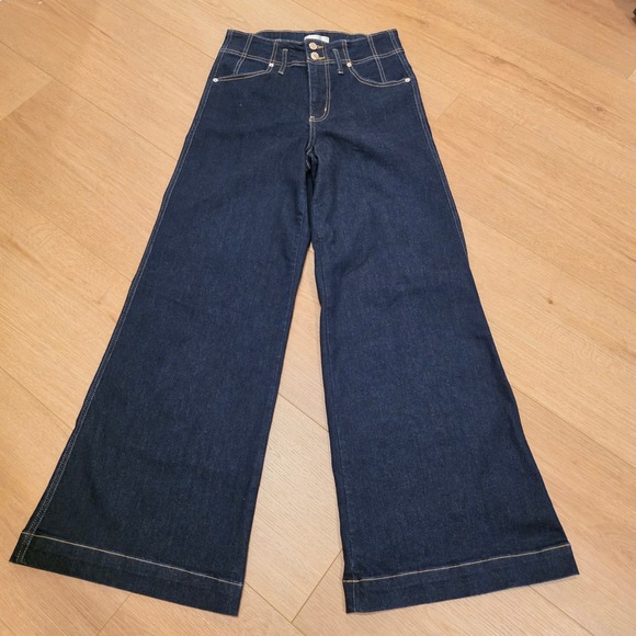 FRAME Denim - FRAME Wide Leg High Rise Jeans Rinse Womens Size 29 Blue Indigo Retro Boho